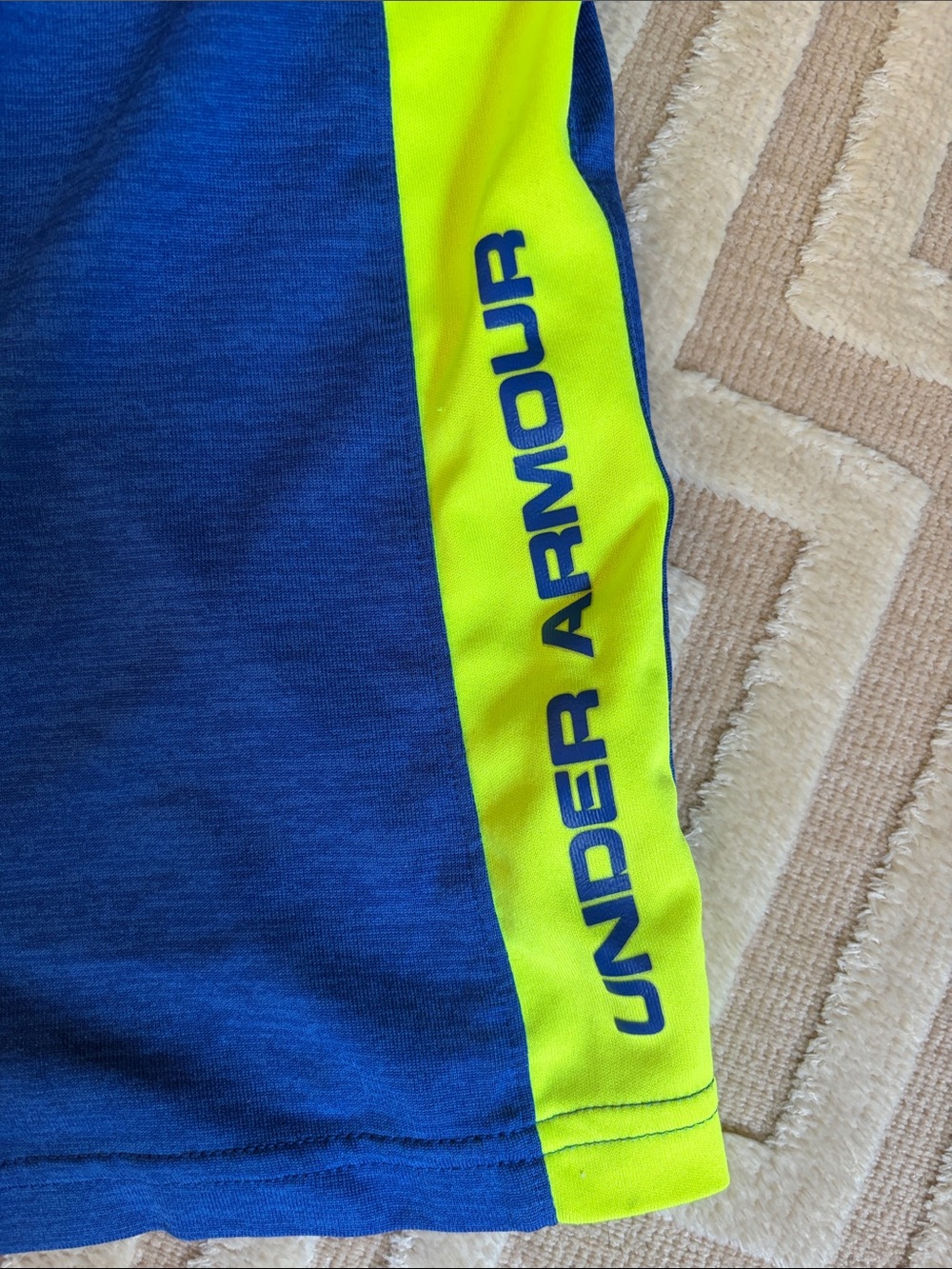 Under Armour Boy’s Blue & Neon Yellow Athletic Shorts - Picture 3 of 5